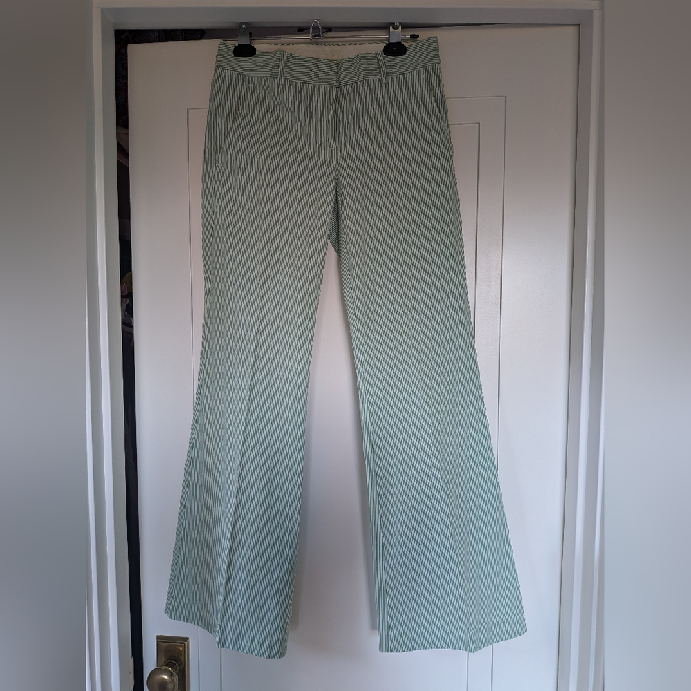 Theory Cotton Dress Pants - Pinstripe Green Size 0